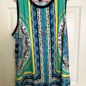 Sleeveless Green and Blue Patterned Top